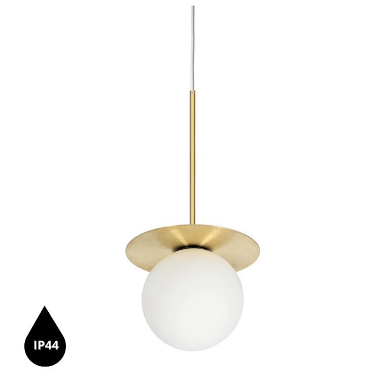 BORRA B biało-mosiężna sufitowa lampa wisząca z podwyższoną szczelnością IP44