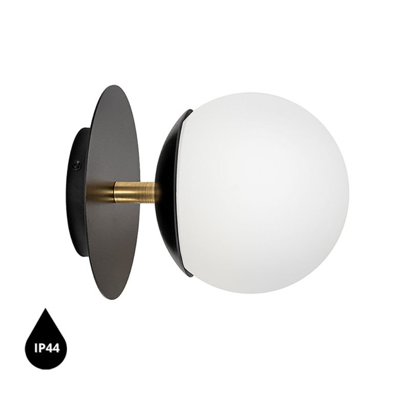 PLAAT C czarna lampa ścienna / kinkiet z mosiądzem z podwyższoną szczelnością IP44